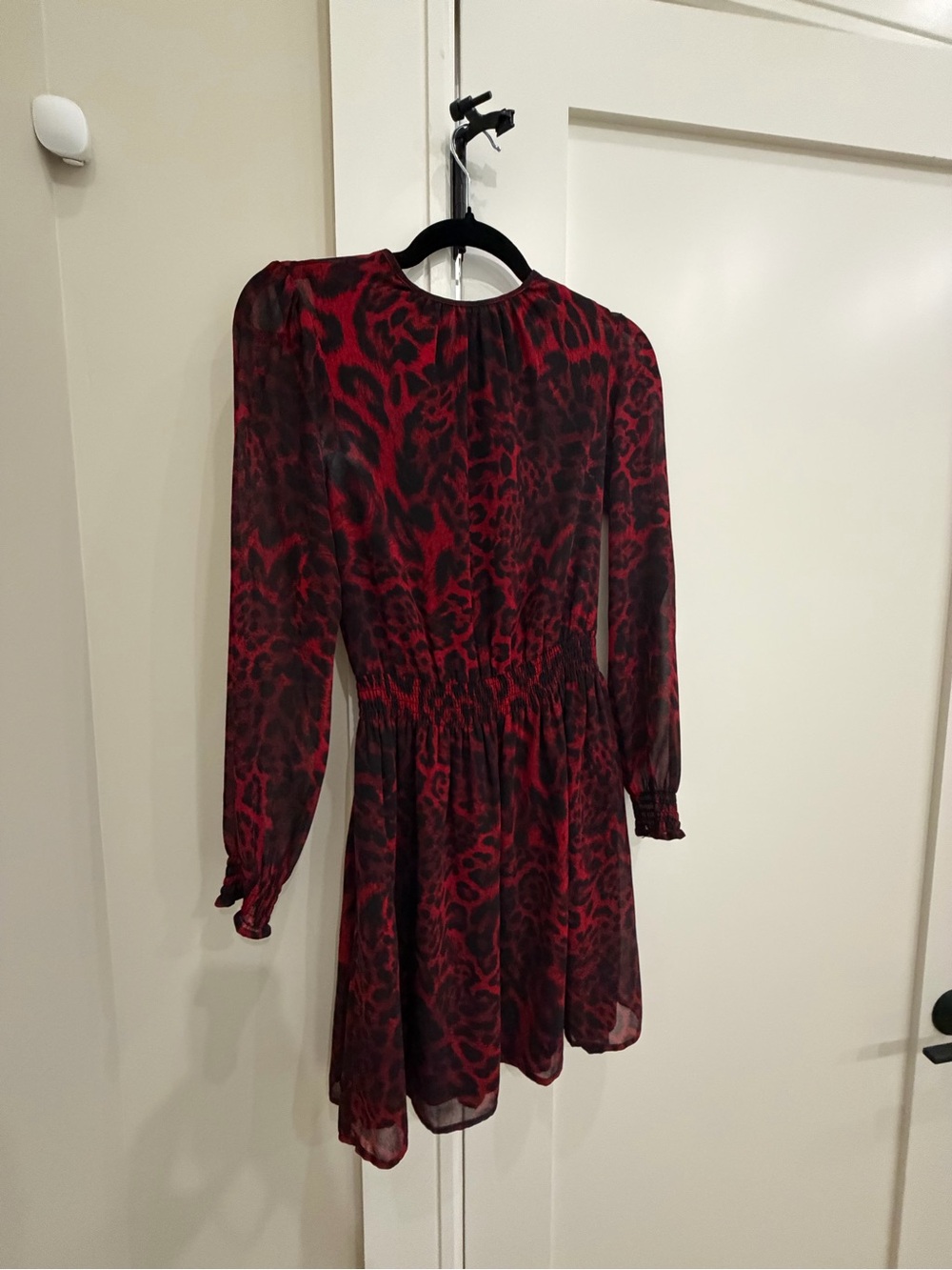 Red Leopard Print Long Sleeve Dress